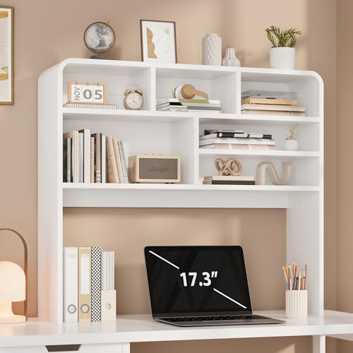 Homiflex 5-Tier Desk Shelf, 37.4''W Desktop Bookshelf for Computer Monitor, Desktop Organizer Shelf Storage Rack with 6 Cubbies, 5-Level Desk Hutch Display Rack for Home, Office, Dorm, Vanity, White Homiflex