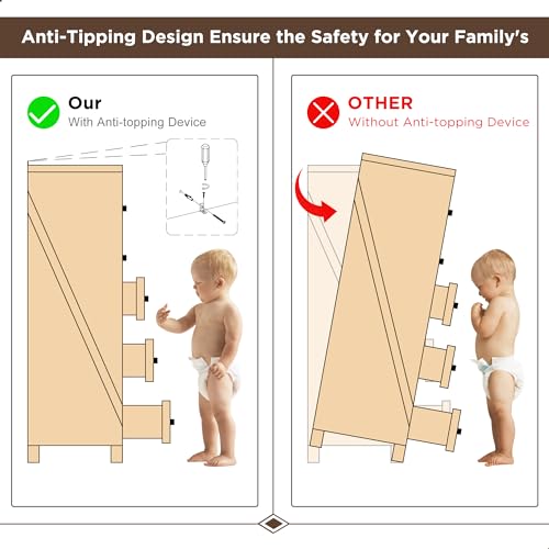 ACCOHOHO Farmhouse 8 Drawers Dresser Chests for Bedroom,52" Wide Wood Rustic Chest of Drawers with Metal Handle,Natural Texture,Drawer Organizer for Bedroom,Living Room,Hallway and Entryway,Black ACCOHOHO