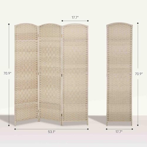 HOMCOM 3 Panel Room Divider, 6' Tall Folding Privacy Screen, Woven Freestanding Wall Partition for Home Office, Bedroom, Washed Oak HOMCOM