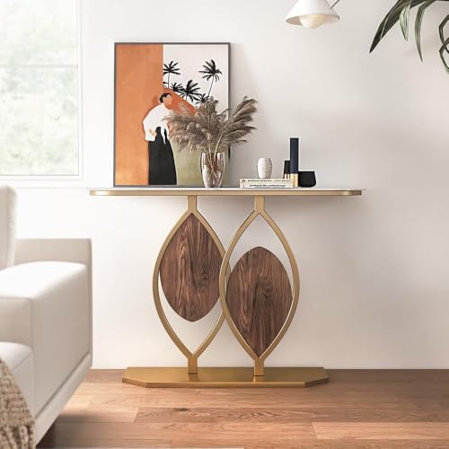 homary Console Table 39.4", Entryway Console Table with Sintered Stone Top, Modern Accent Table with Gold Metal Frame & Geometric Base for Entryway, Living Room & Hallway homary