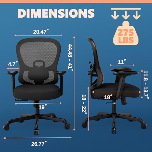 ELABEST Ergonomic Office Chair,Home Desk Chair with Mesh Back,Adjustable Lumbar Support,Built-in Springs Wide Seat,Executive Task Chair with 3-D Big Armrests,Tilt Function,Computer Desk Chair ELABEST