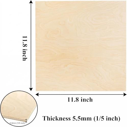 Yarlung 10 Pack Baltic Birch Plywood, 11.8 x 11.8 x 1/5 Inch Baltic Birch Wood Sheets, Unfinished Wood Board for Crafts, Lasers, Models, Painting, Wood Engraving yarlung