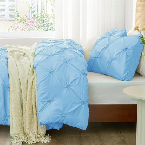 MKNAZ Bedding Duvet Cover Queen Size Blue Set, 3 Pieces Set Solid Color Satin Queen Duvet Cover Set 1 Comforter Cover and 2 Pillowcases with Zipper Cover (Lake Blue, Queen 90''*90'') MKNAZ