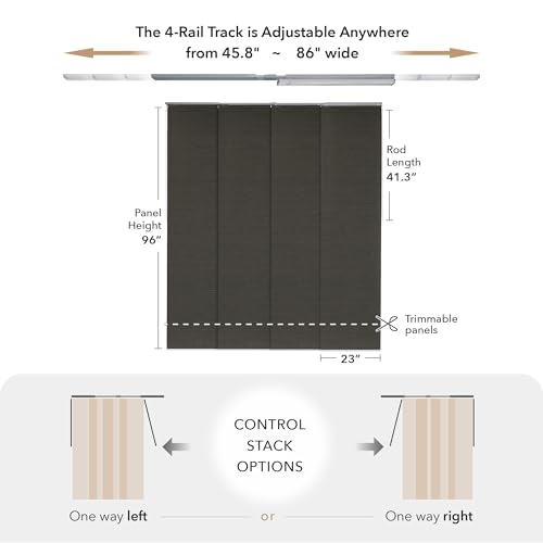 GoDear Design Adjustable Sliding Panel Track Vertical Blinds for Windows 45.8"- 86" W x 96" H, Extendable Patio Door Blinds for Sliding Door, Trimmable Fabric Panel Curtinsa, Semi-Privacy, Tea Time GoDear Design