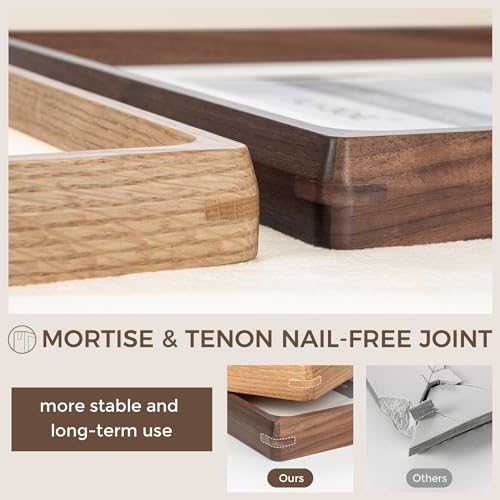 11x14 Picture Frame, USA-Sourced Natural Walnut Wood Photo Frame with Tempered Glass, Handcrafted Rounded Corner 11 x 14 Wooden Frame Matted to 8x10 Photos, Wall or Tabletop Display FLYJOE