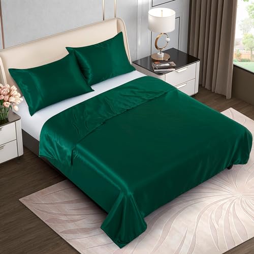 Homiest 60"x80" Duvet Cover for Weighted Blanket, Dark Green Satin, Silky & Removable Zippered Duvet Cover, Full/Queen Size, 1 Count Homiest