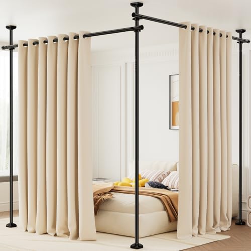 Bonpally Room Divider Curtain Rod, No Drilling Tension Rod for Room Separation, 4-10ft(H) 28-114inch(W) Adjustable Heavy Duty Floor to Ceiling Wall Divider Room Partition Privacy Separator, Black Bonpally