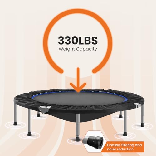 Sweetcrispy 40" in/48 in Mini Fitness Trampoline - 330LBS Foldable Exercise Rebounder with Adjustable Handle, Stable and Quiet, for Adults Indoor/Outdoor Workout Sweetcrispy