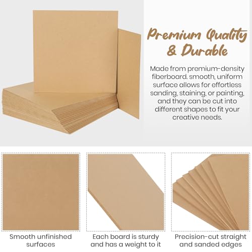CALPALMY 24-Pack MDF Board 1/8 Inch Thick 12" x 12" Unfinished Wood Panels, 3mm Thick Medium Density Fiberboard Wood Boards for Crafts, Painting, Carpentry, Engraving, Interior Design, and More CALPALMY
