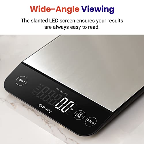 Etekcity Digital Food Kitchen Scale, Grams and Oz for Weight Loss, Baking and Cooking, 0.05oz/1g Precise Graduation,5 Weight Units, IPX6 Waterproof, USB Rechargeable,304 Stainless Steel-Silver, 22lb