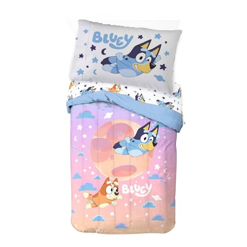 Jay Franco Bluey & Bingo Toddler Comforter Set - 4 Piece Bed Set Includes Sheet Set & Pillow Covers - Super Soft Clouds & Stars Kids Bedding Jay Franco