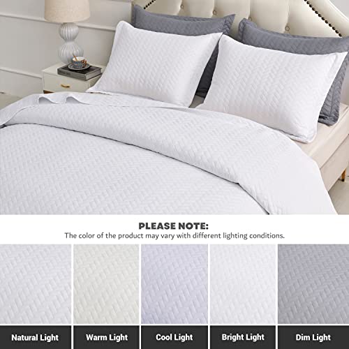 Maple&Stone White Quilt Set King Size, Lightweight Bedspread Ultrasonic Chevron Pattern Light Coverlet for All Season Comforter Bedding Decor - 3 Piece King Bed Cover Sets Maple&Stone