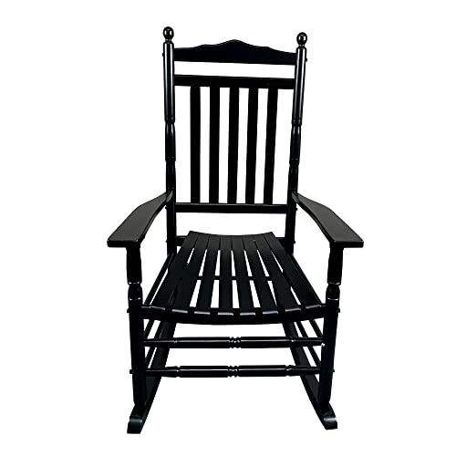 Balcony Porch Adult Rocking Chair, Wood Outdoor Indoor Porch Rocker Chair for Adult, All Weather- Resistant Patio Rocking Chair for Garden, Lawn, Balcony, Backyard, Black AOCOROE