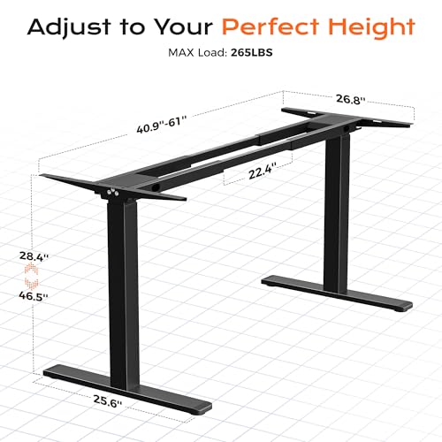 Huuger Dual Motor Electric Standing Desk Frame, Sit Stand up Desk Leg for 47.2” to 86.6” Desktop, Computer Desk Leg with Cable Tray, 3 Memory Height Presets, 2 Hooks, Black Frame Only Huuger
