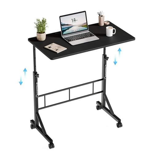 DUMOS 31.5" Adjustable Height Mobile Desk with Locking Wheels & Pin-Lock, Portable Workstation for Walking Pad & Active Home Office, Black DUMOS
