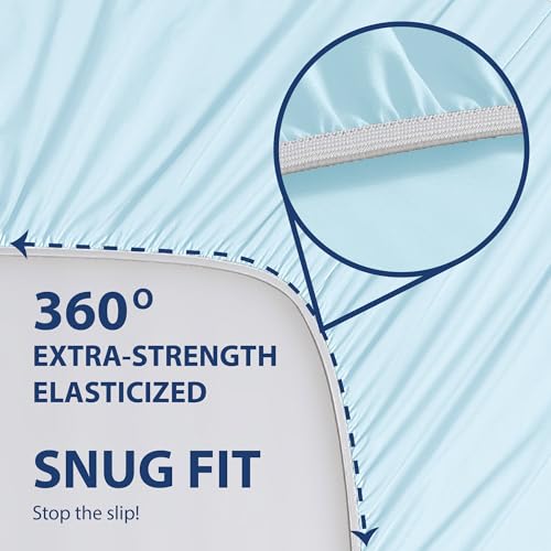 Cathay Home Luxury Wrinkle And Fade Resistant Double Brushed Ultra Soft Microfiber 14-inch Standard Pocket Single Fitted Sheet, Aqua, Twin Cathay Home