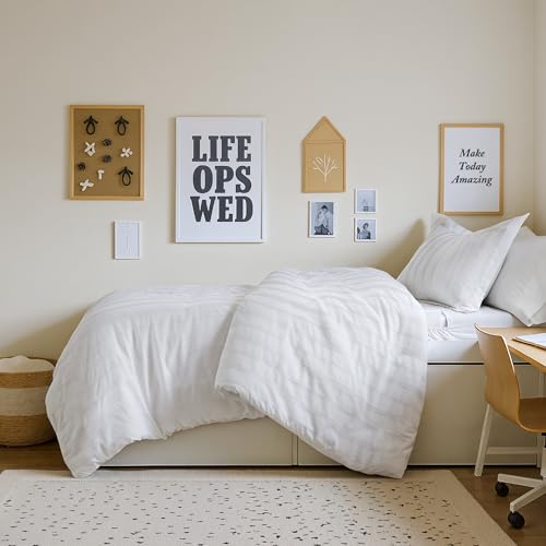 Madison Park Essentials Striped Duvet Cover Set Twin/Twin XL, Modern Minimalist Bedding Set with Premium Jacquard Stripe, 2 Pieces Duvet Cover Reversible with Zipper Closure & Corner Ties,White Madison Park Essentials