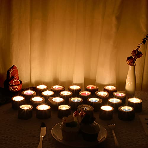 OwnMy Set of 24 Wooden Tea Light Candle Holders Votive Candle Holders, Rustic Wooden Pillar Candle Stands Vintage Wooden Tealight Holders Set Candle Centerpieces for Dining Table Wedding Party, 1.6" H OwnMy