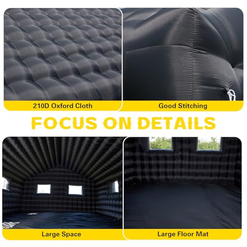 EROMMY 30x20x13 FT Large Black Inflatable Nightclub, Blow Up Party Tent Portable with 1100W Blower, Disco Night Club Tent for Adult Birthday Party Business Rental EROMMY