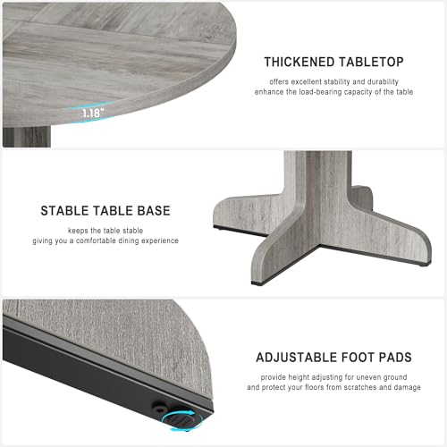 IDEALHOUSE Round Dining Table for 4, 47 Inches Dining Room Table with Wooden Base, Circle Kitchen Dinner Table for Dining Room, Kitchen, Living Room (Table Only), Grey IDEALHOUSE