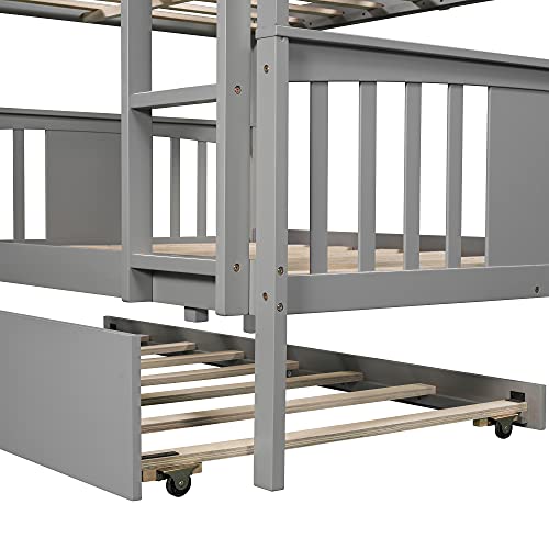 Harper & Bright Designs Full Over Full Bunk Bed with Trundle, Wooden Bunk Bed with Ladder for Bedroom, Guest Room Furniture – Gray Harper & Bright Designs