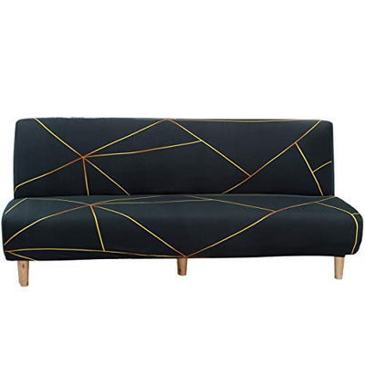 MIFXIN Armless Sofa Bed Cover Stretch Spandex Futon Slipcover Folding Couch Non-Armrest Sofa Furniture Protector for 3 Seater Full Size Black Folding Sofa Bed Without Armrests (Printed-01)