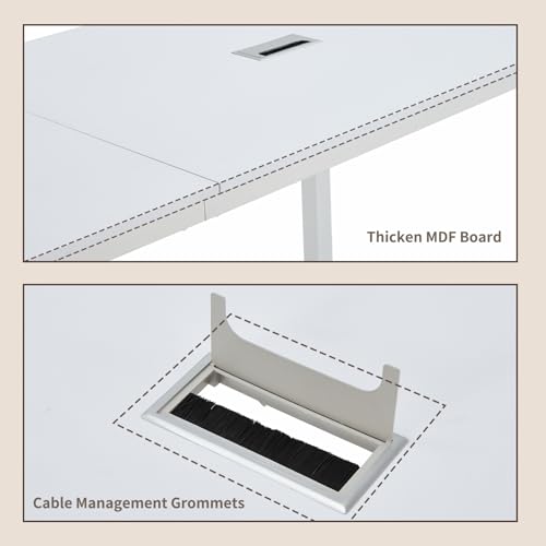 ECOTOUGE 6.5FT Conference Table, 78.7 inch Rectangle Meeting Seminar Table for 6-8 People, Modern Industrial Computer Desk with Cable Management Grommets Business Tables (Only Table), White ECOTOUGE