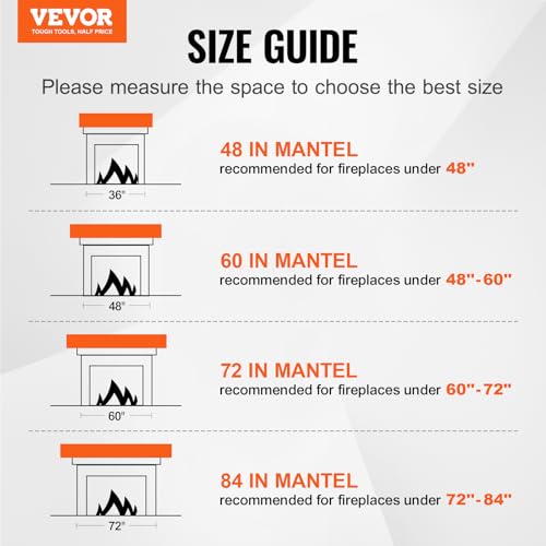 VEVOR Fireplace Mantel, 60" x 8" x 6", 50 lbs Weight Capacity, Natural Wood Mantel for Over Fireplace, Wall Mounted Floating Farmhouse Shelf, Handcrafted Fireplace Mantel for Wall Decor, Rustic Brown VEVOR