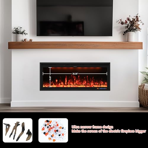 Valuxhome 42 inch Electric Fireplace Heater with App & Remote Control, Recessed and Wall Mounted Electric Fireplace, 1-9H Timer, 13 * 13 * 13 Color Combinations, Screen Touch, 1500/750W Valuxhome