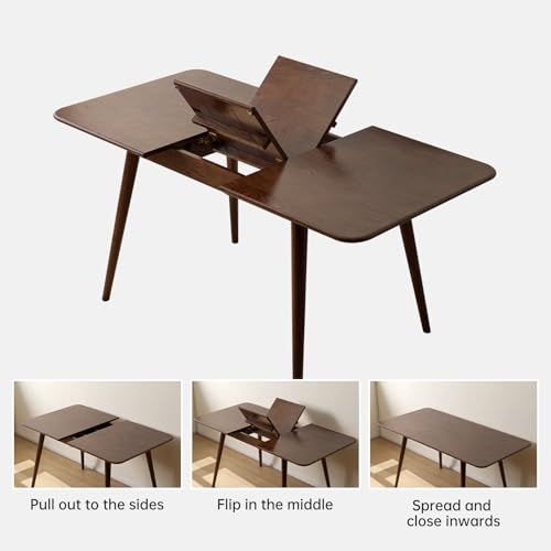 39’’-55’’ Oak Extendable Dining Table and Chairs Set of 4, Solid Wood Folding Kitchen Table, Mid Century Modern Dinner Table for Kitchen, Apartment, Living Room (Walnut 39''-55''+4 Cushion Chairs) Wayshome