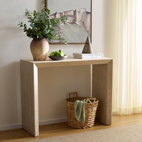 SAFAVIEH Home Collection - Woodrow Faux Travertine Console Table, Minimalist Modern Entryway Accent (CNS7005B) SAFAVIEH