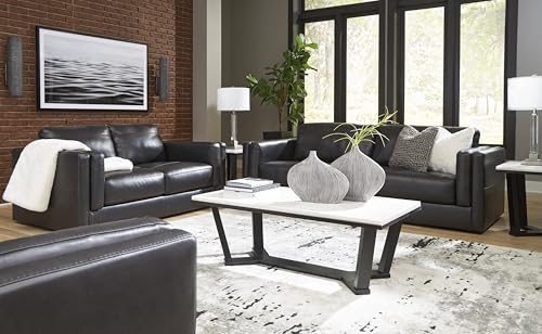 Signature Design by Ashley Amiata Modern Leather Match Loveseat with Non-skid Legs, Black Signature Design by Ashley