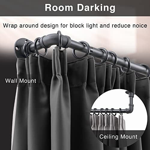 Rustic Curtain Rod - Adjustable Room Divider Rod for Windows 28 to 48 inch - 1 Inch Black Industrial Outdoor Wrap Around Curtain Rods for Patio DonSail