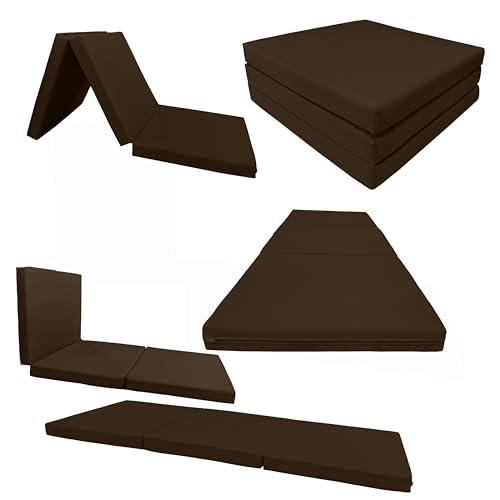 D&D Futon Furniture Trifold Foam Beds, Floor Tri-Fold Bed, Foldable Shikibuton Mattress Cushion Topper Mat for Space Saving Sleepover 3x27x75 in, Brown D&D Futon Furniture