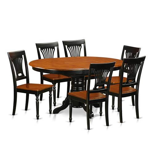 East West Furniture AVPL7-BCH-W 7 Piece Dining Room Furniture Set Consist of an Oval Kitchen Table with Butterfly Leaf and 6 Dining Chairs, 42x60 Inch, Black & Cherry East West Furniture
