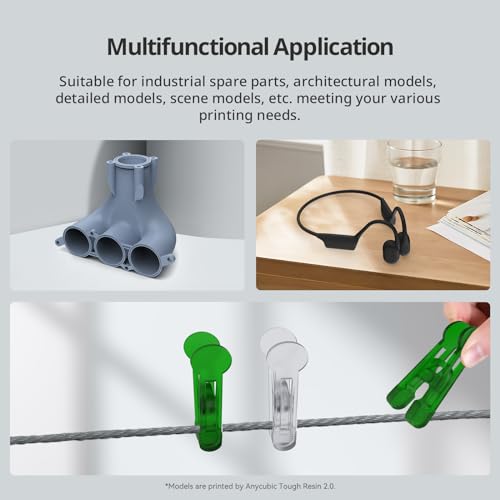 ANYCUBIC Tough Resin 2.0, 3D Printer Resin with Upgraded High Toughness and High Precision, 365-405nm Fast Curing 3D Resin for 4K 8K LCD/DLP/SLA 3D Printing (Grey, 500g) ANYCUBIC