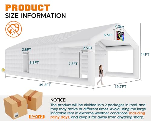 SPECRAFT 39x20x14 FT Large Inflatable Nightclub Tent for Adults with Pavilion Rest Area, Black Inflatable Night Club Gazebo with 2 Side Doors & Logo Area for Wedding, Birthday, Backyard Events, White SPECRAFT