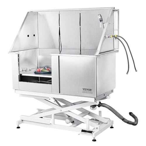 VEVOR 50" Pet Dog Bathing Station Electric Height Adjustment, Professional Stainless Steel Dog Grooming Tub w/Soap Box, Faucet,Rich Accessory,Bathtub for Multiple Pets, Washing Sink for Home(Left) VEVOR