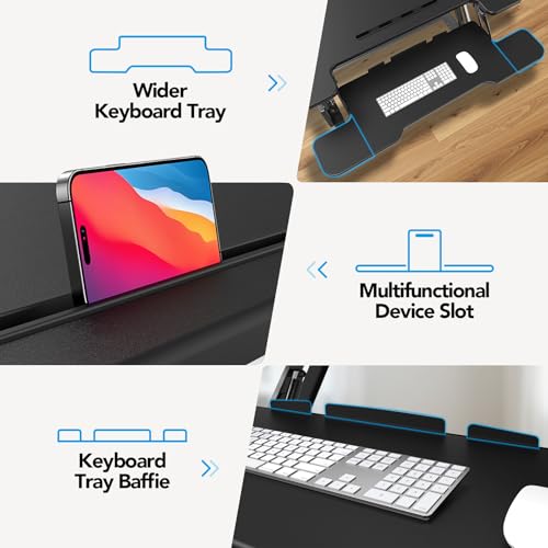 HUANUO 36" Z Shaped Stable Standing Desk Converter, Height Adjustable Sit Stand Up Desk Riser, Dual Monitor and Laptop Workstation with Wide Keyboard Tray, Desk Lifter for Home Office HUANUO