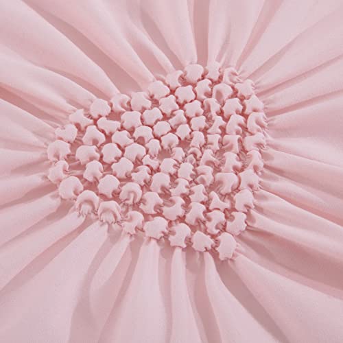 ROYALAY Pink Bedding Kids Comforter Sets for Girls Ruffle Bedding Set Full/Queen Size with 2 Pillow Shams, Blush Pinch Pleat Comforter for All Season (Pink, Full-81"x86") ROYALAY