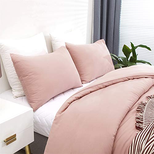 Cottonight Pink Comforter Set Twin Blush Pink Bedding Set Full Pale Pink Quilts Blanket Solid Color Soft Breathable Dusty Rose Comforter Set for Women Girls Twin Bed Cottonight