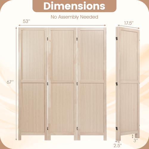 Giantex 3 Panel Folding Room Divider 67" Tall, Freestanding Wooden Privacy Screen, Divider for Room Separation, Space-Saving Wall Partition for Bedroom, Home Office, Studio – No Assembly Giantex