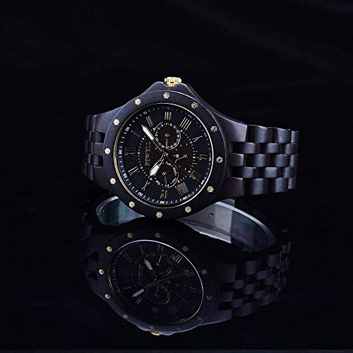 BEWELL Wood Watches for Men, Vintage Mens Wrist Watches with Calendar Luminous Hands Wooden Strap (Black Sandalwood) BEWELL