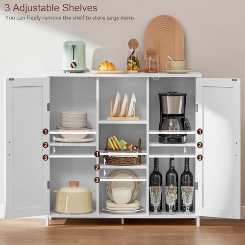 Iwell Storage Cabinet with 2 Doors and 4 Storage Shelves, Credenza Buffet Cabinet, Bathroom Cabinet for Living Room, Entryway, Home Office, White Iwell