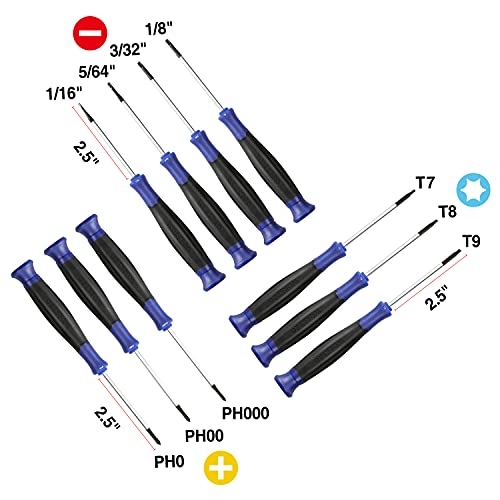 WORKPRO 10-Piece Precision Screwdriver Set with Pouch, Phillips, Slotted, Torx Star, Magnetic Screwdriver Repair Tool Kit, Non-Slip Grip, for Eyeglass, Watch, Computer, Laptop, Phone WORKPRO