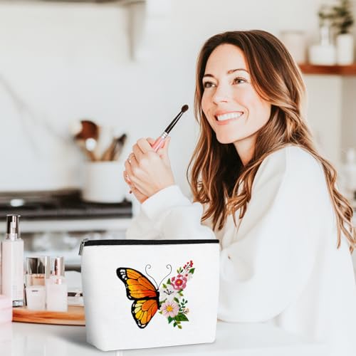 Louise Maelys Embroidery Kit Canvas Makeup Bag for Beginners,Cross Stitch Kits for Adults,DIY Needlepoint-Butterfly and Floral Pattern