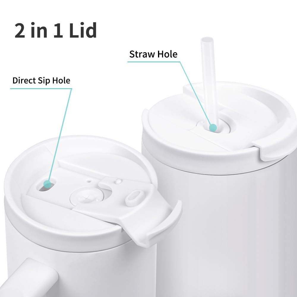 PYD Life 2 Pack 40 OZ Sublimation Tumblers with Handle White Blanks Stainless Steel Cups Mugs with Lid and Plastic Straw for Sublimation Oven Tumbler Heat Press Printing PYD Life