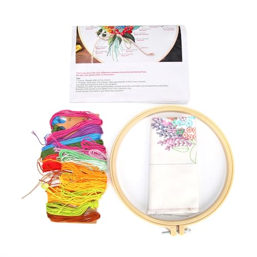 FRANDEK Fox Scenery Embroidery Kit for Beginners Adults, Complete Starter Cross Stitch Set with Printed Pattern, Cotton Threads, Bamboo Hoop, Needles, DIY Needlework Craft Gift for Mom Grandma