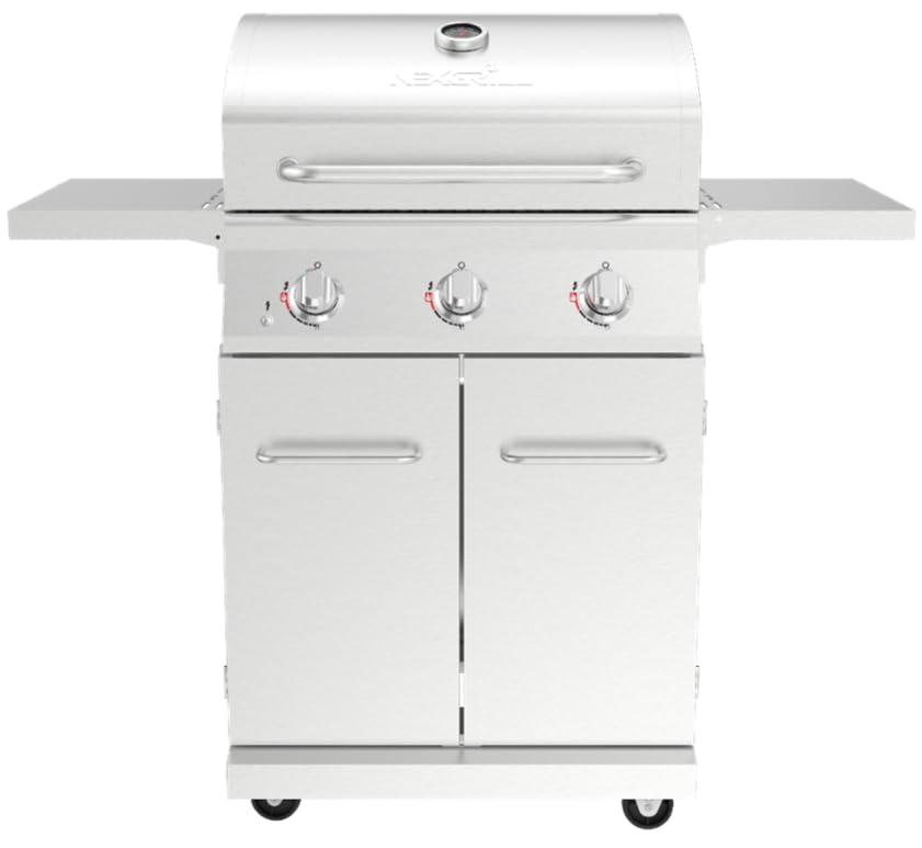 Nexgrill 3-Burner Stainless Steel Propane Gas Grill with Side Tables, 40,500 BTUs, 4 Wheel Transport, 591 SQ. IN. Cooking Space, Outdoor Kitchen Grill for BBQs, Patios, and More - 720-0830MN Nexgrill