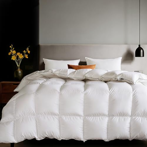 Goose Feather Down Fiber Comforters Oversized King Size, Extra Fluffy White Duvet Insert, Ultra-Soft, Breathable, Noiseless, All Season Hotel Luxury Bedding Comforters 120"x98" DOWNFORT